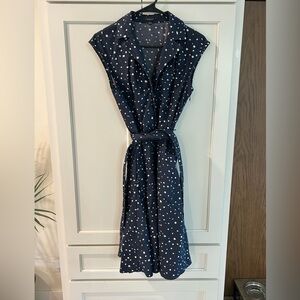 Ann Taylor Navy Polka Dot Midi Dress